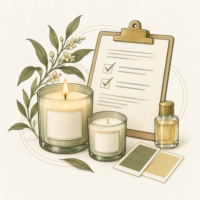 Candle samples and a specification checklist illustration