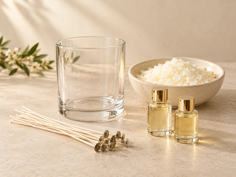 candle materials and a glass container